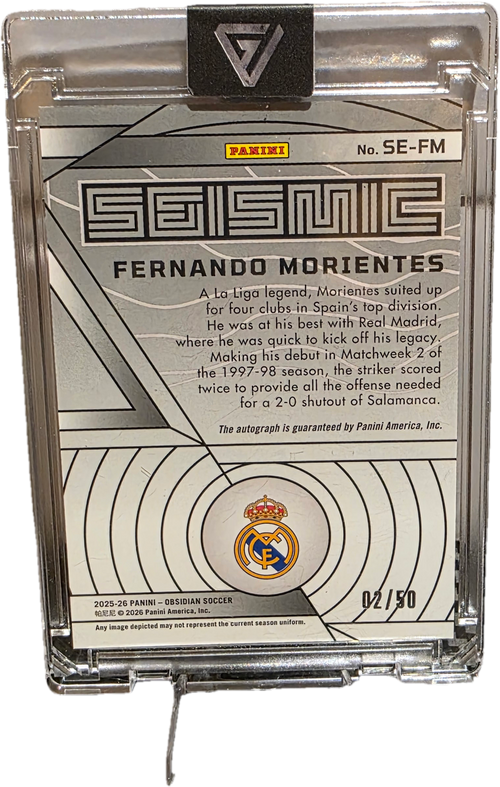 2025-26 Panini Obsidian Soccer Fernando Morientes Seismic Auto /50 Real Madrid
